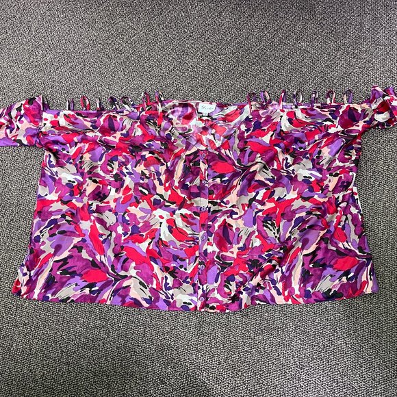 Loose Flowy Button Up Blouse with Cutout Sleeves by Devlin - Picture 2 of 5